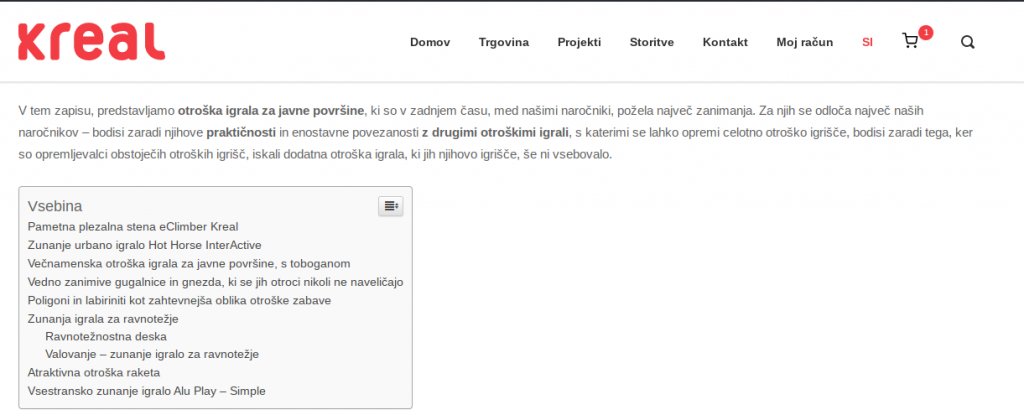 prenova spletne vsebine otroska igrala kreal